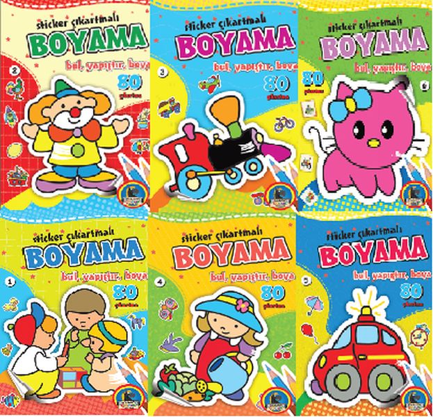 Sticker Çıkartmalı Boyama  Bul Yapıştır Boya 6 Kitap
