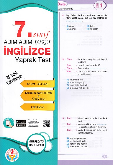 Adım Adım Işıklı 7 Sınıf İngilizce Yaprak Test