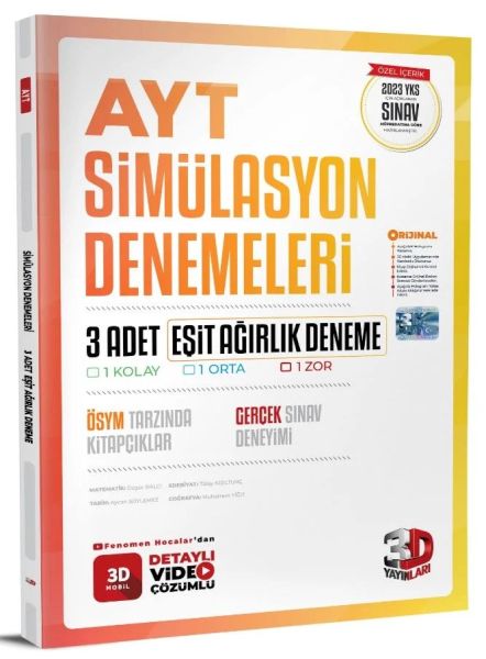3D Yayınları  AYT Eşit Ağırlık 3lü Simülasyon Deneme